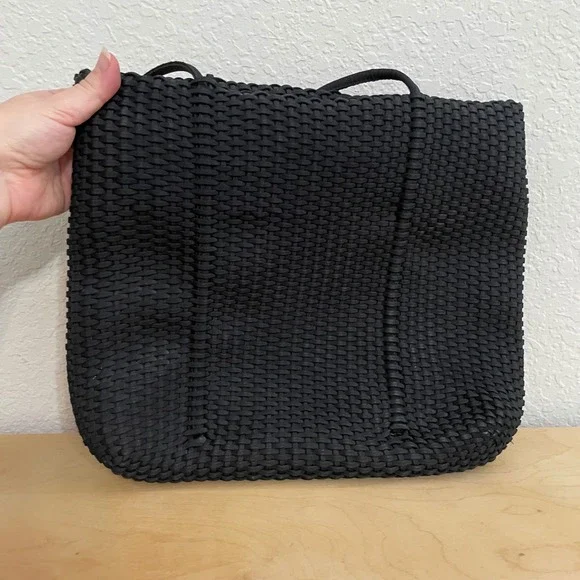 Rare 90s NINE WEST Black Woven Tote Bag Shoulder Bag Textured Style - Picture 5 of 7